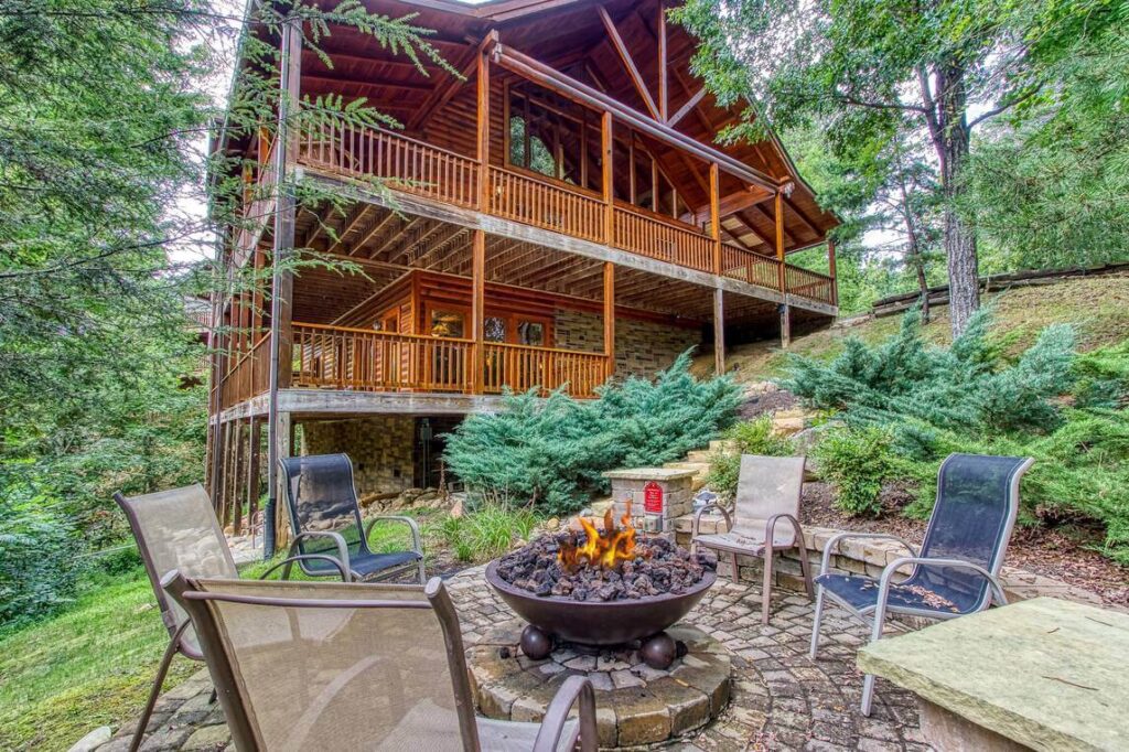 The outdoor area of a Gatlinburg cabin to stay at in the fall.